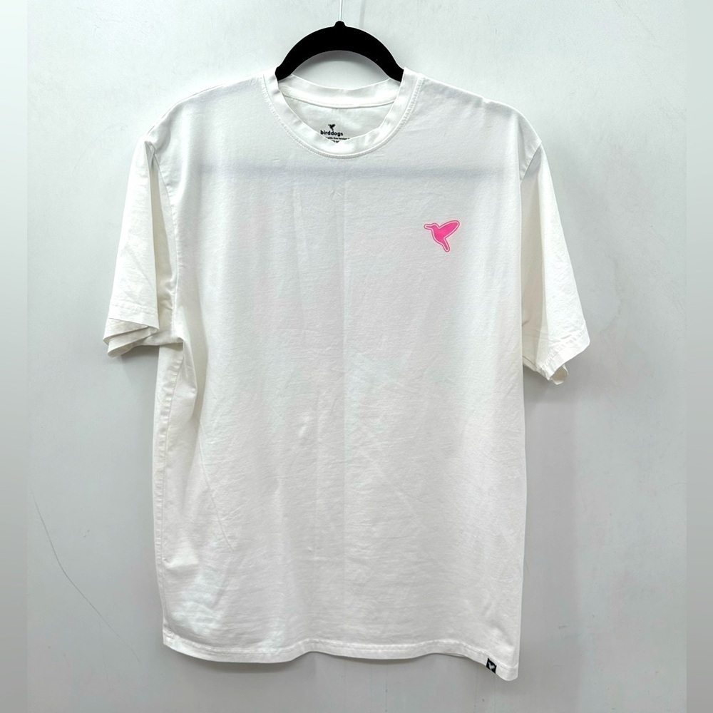 BIRDDOGS white palm pastel woman cotton blend short sleeve casual sporty tee L